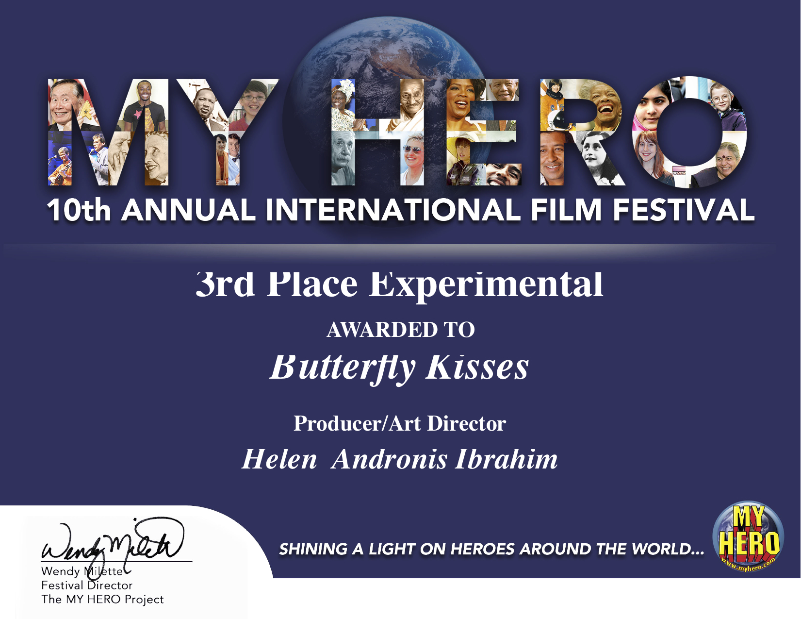 "Butterfly Kisses" Winner of 3rd place MY HERO INTERNATIONAL FILM FESTIVAL. experimental Category  Children's book. illustrated by: Eleni... Helen andronis ibrahim   written by: Sonita Singh