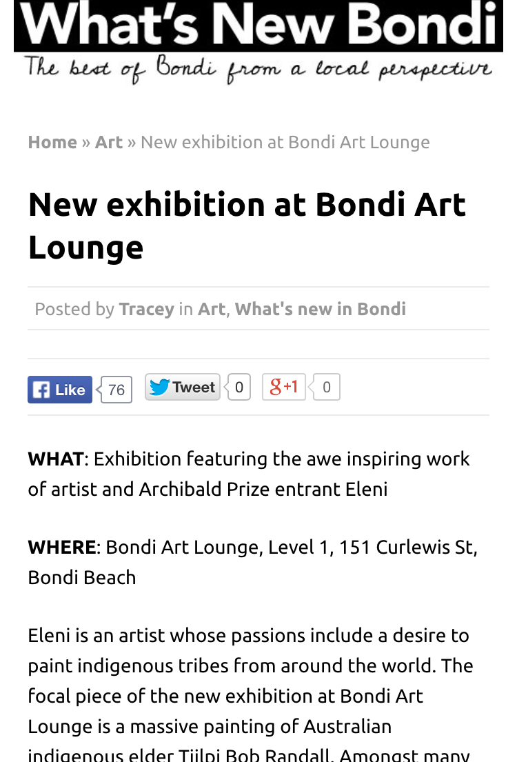 What's Hot in Bondi Magazine 2015 Uncle Bob Randall Painting " I AM "