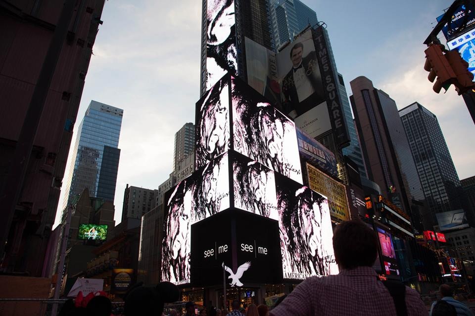 "TRUST" Art By Eleni Native American man... Digitally Displayed in Times Square New York City 2014