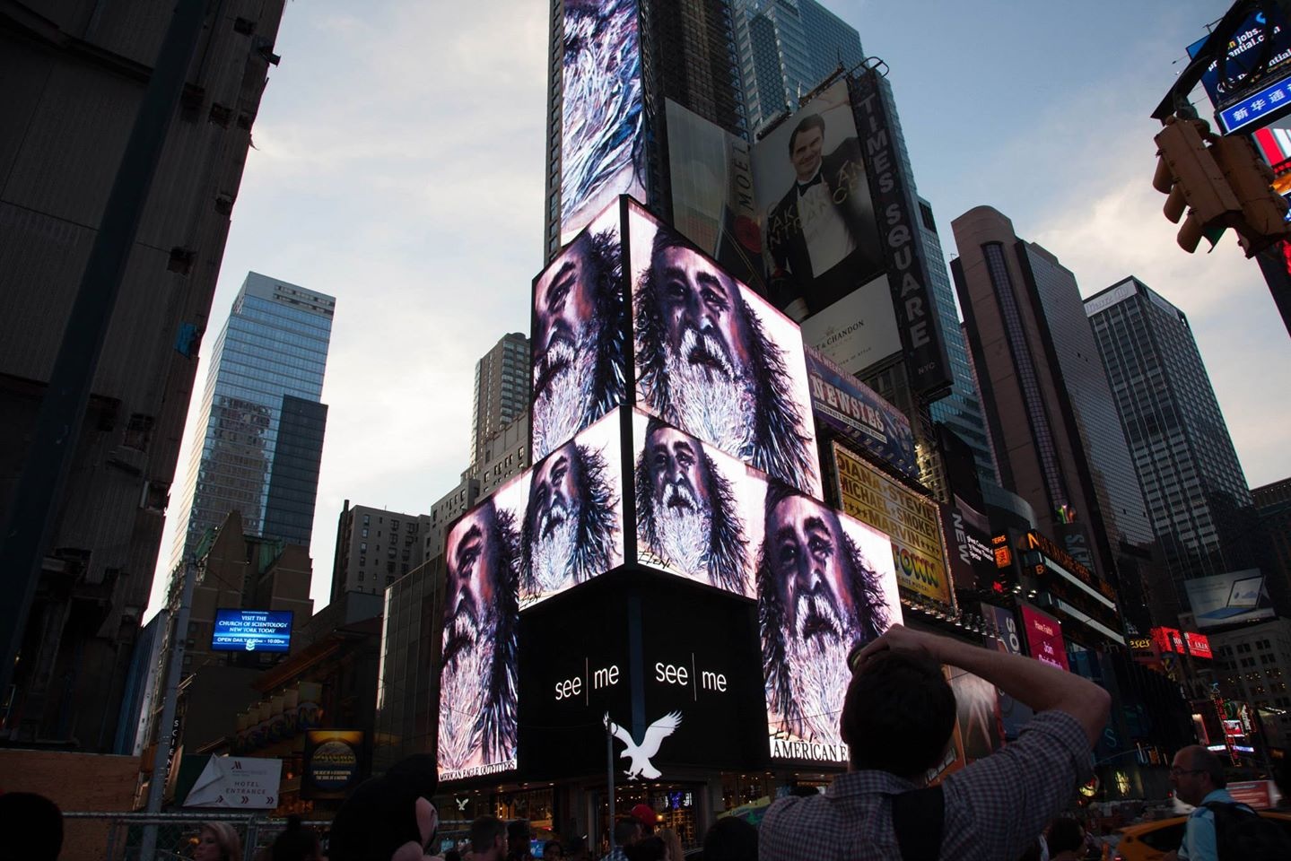 "I AM" Painting of Tjilpi (Uncle) Bob Randall by Eleni...NYC Times square 2014 photographed by "See Me"